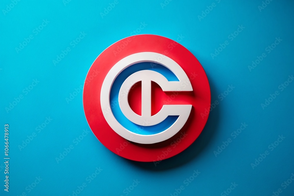 Abstract Red and White Circular Logo with Linked Initials C and O on Blue Background for Business and Technology Branding, Flat Vector Design Template Abstract Red and White Circular Logo with Linked Initials C and O on Blue Background for Business and Technology Branding, Flat Vector Design Template