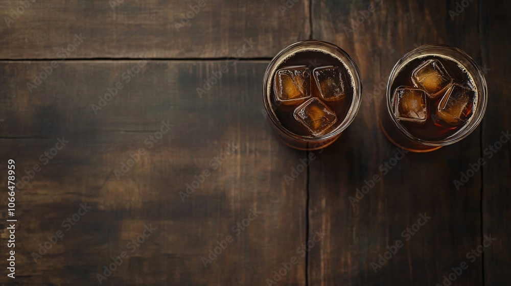 Two Glasses of Iced Coffee on a Wooden Table