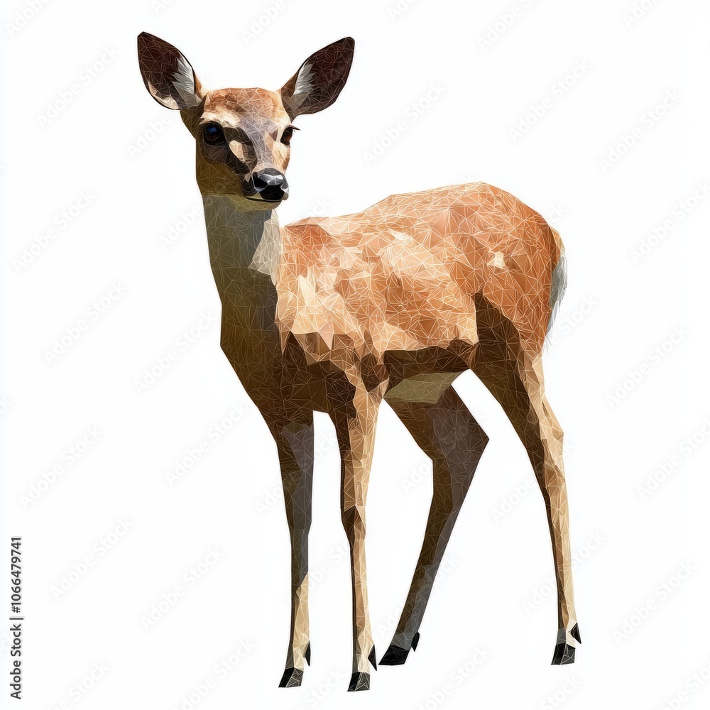 Fototapeta premium Low Poly 3D Render of a deer, on isolated white background