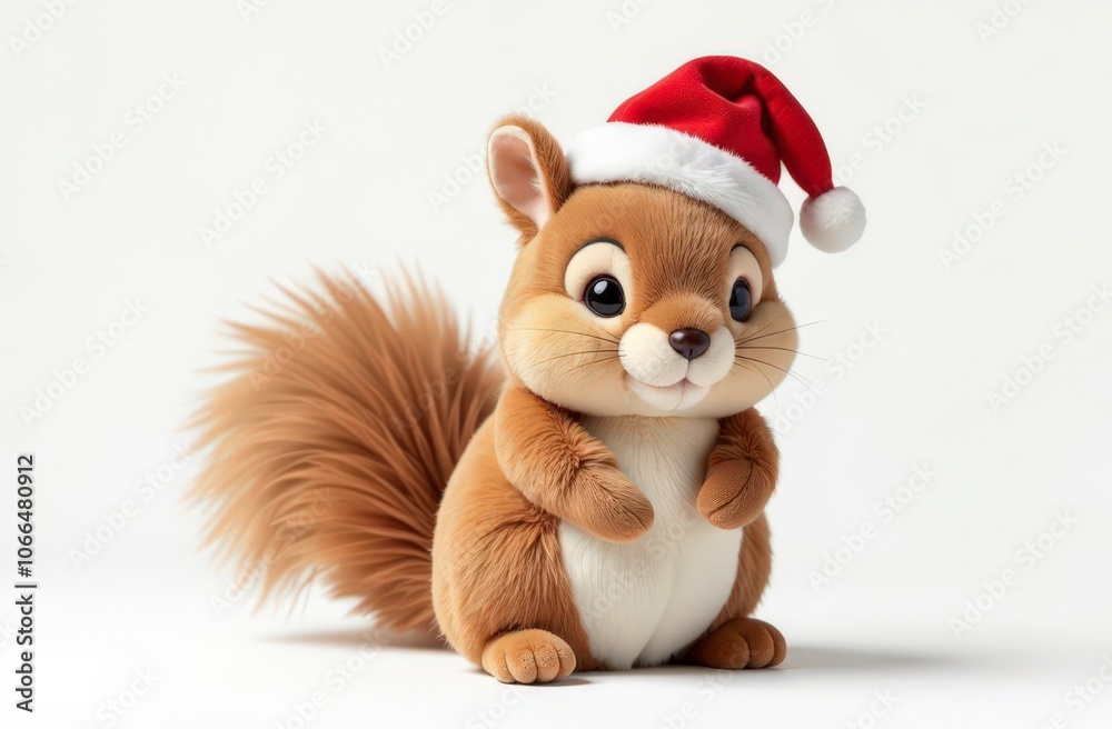 A teddy squirrel in a New Year's hat on an isolated white background A teddy squirrel in a New Year's hat on an isolated white background