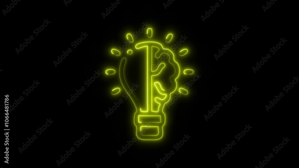 Glowing Brain Light Bulb Icon and Symbol in HD Video Neon Animation on Black Background Glowing Brain Light Bulb Icon and Symbol in HD Video Neon Animation on Black Background