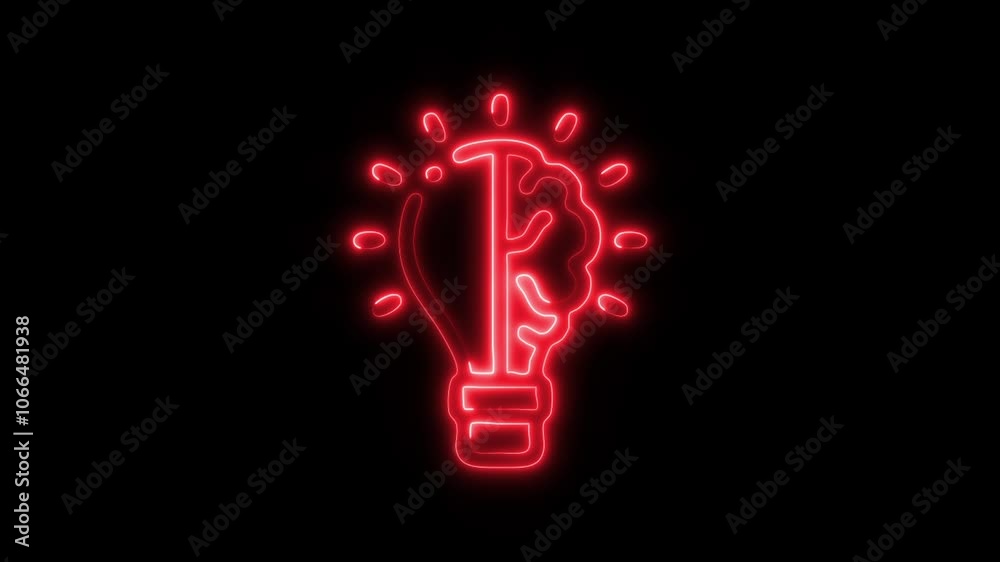 Glowing Brain Light Bulb Icon and Symbol in HD Video Neon Animation on Black Background Glowing Brain Light Bulb Icon and Symbol in HD Video Neon Animation on Black Background