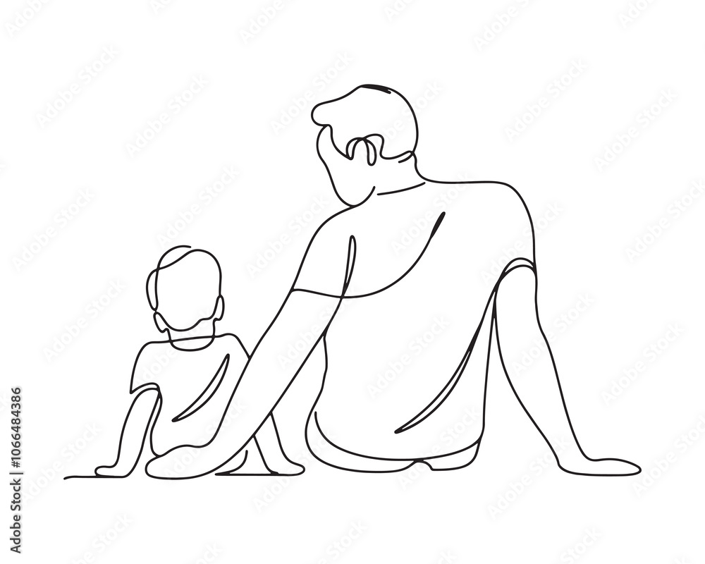 Father and Child Sitting Together Line Art Father and Child Sitting Together Line Art