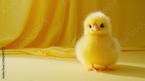 Cute Yellow Chick on Soft Yellow Background