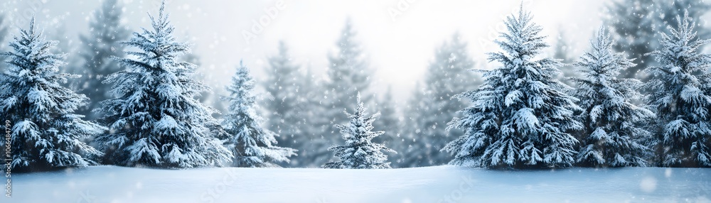 Fototapeta premium Snowy Evergreen Trees in a Winter Wonderland