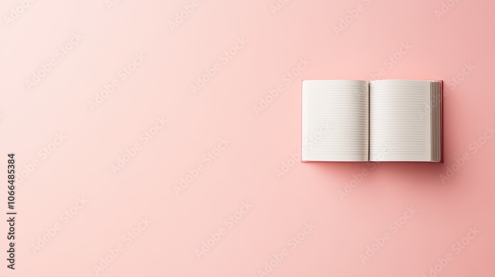 Open Notebook on Soft Pink Background Open Notebook on Soft Pink Background