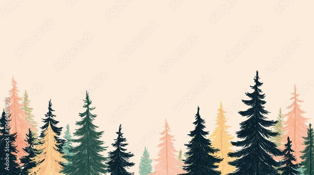 Obraz premium A serene landscape featuring lush evergreen trees in varying colors