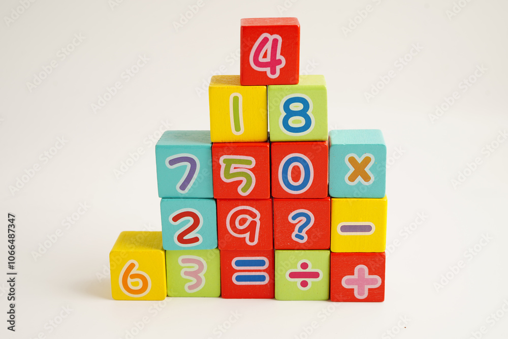 Number wood block cubes for learning Mathematic, education math. Number wood block cubes for learning Mathematic, education math.