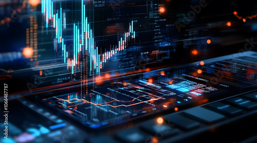 Macro photo of financial calculator with charts depicting data trends