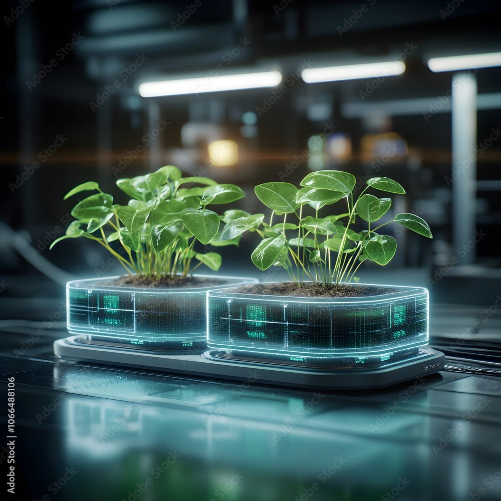 Futuristic plant growth in a high-tech environment Futuristic plant growth in a high-tech environment