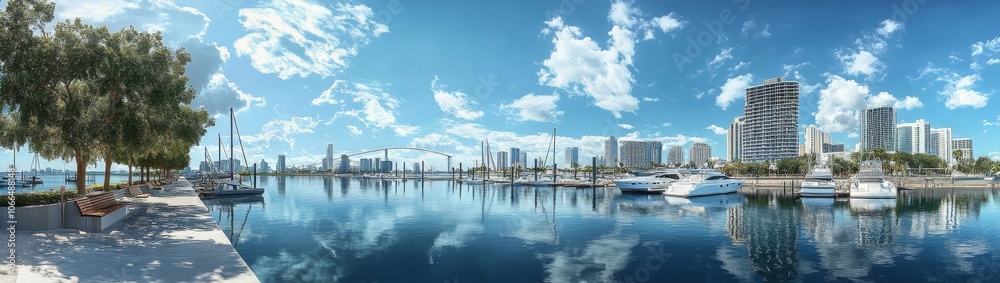 Naklejka premium Exploring City's Waterfront Promenades, Marinas, and Boat Docks Reflecting Maritime Culture with a Focus on Water Connection