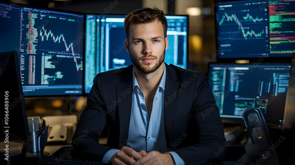 Investment analyst reviewing liquidity data in modern office Investment analyst reviewing liquidity data in modern office