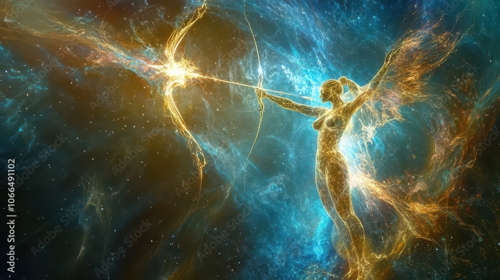 Sagittarius Constellation: A Centaur Archer Shooting Arrows of Light through Swirling Galaxies and Aurora Streams. Ideal for Spiritual Life Coaching and Manifestation Workshops. High-Resolution. Sagittarius Constellation: A Centaur Archer Shooting Arrows of Light through Swirling Galaxies and Aurora Streams. Ideal for Spiritual Life Coaching and Manifestation Workshops. High-Resolution.