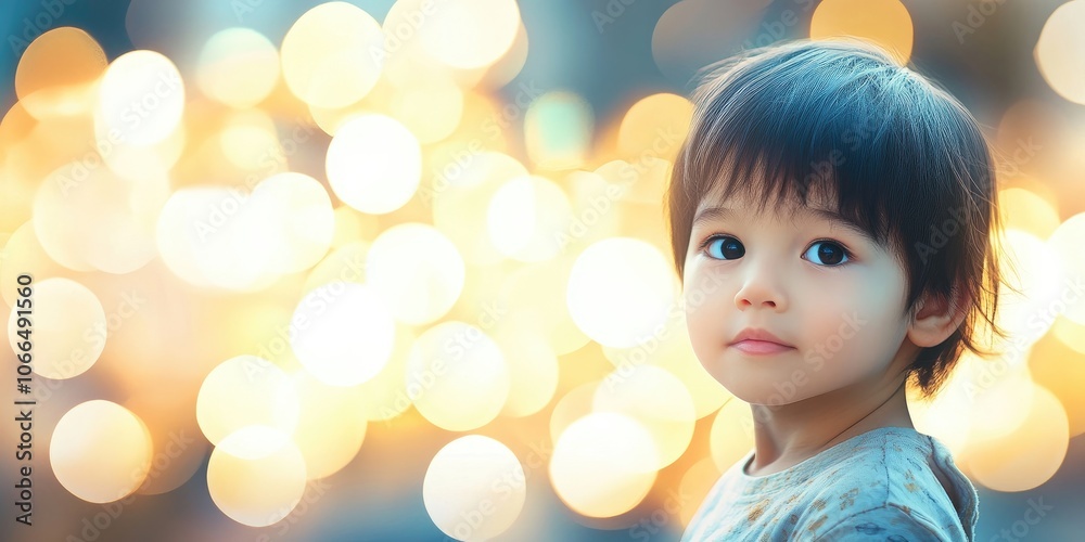 A child depicted in a blurred out of focus manner, with a vector design free of any text or distractions in the background. This high quality image allows for creative design use.