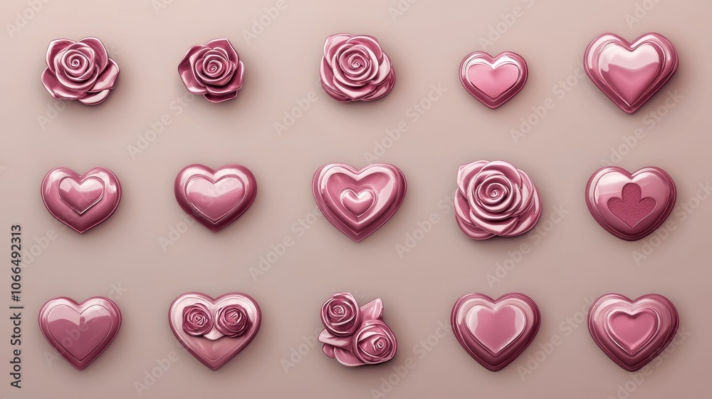 Elegant Collection of Pink Hearts and Roses
