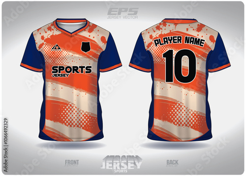 EPS jersey sports shirt vector.blue orange painted polka dots pattern design, illustration, textile background for V-neck sports t-shirt, football jersey shirt