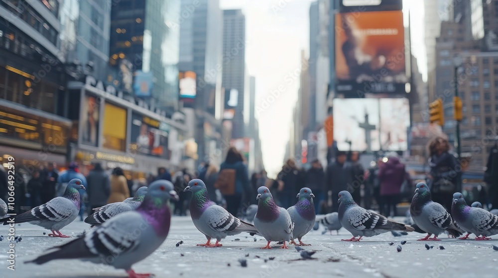 custom made wallpaper toronto digitalPigeons gather in Times Square, New York City, amidst a bustling crowd.