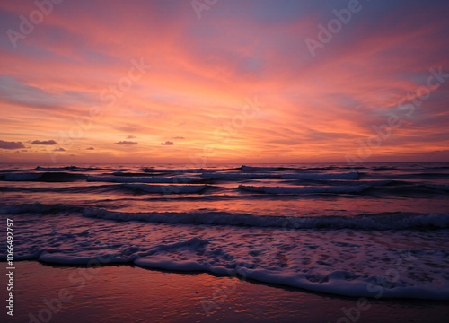 석양, 바다, 물가, 대양, sky, h2o, 태양, 일출, 경관, 물결, 네이처, 모래, 물결, 구름, 구름, 연안, 여름, beautiful, 오늘밤, 수평선, blue, orange, 서핑, 새벽, 변색