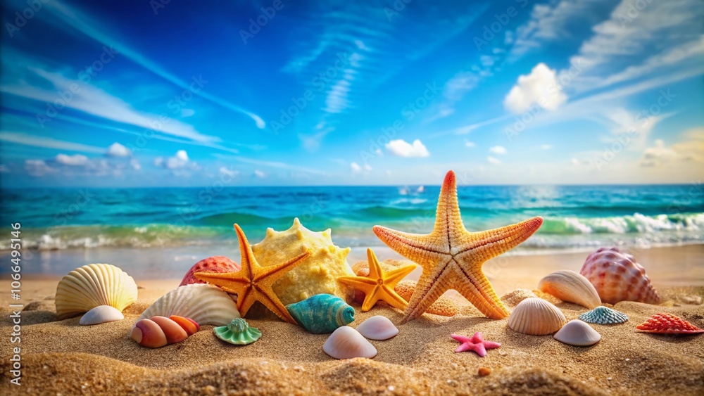 Beautiful Seashells and Starfish on Warm Beach Sand - Perfect Coastal Decor for Summer Vibes, Tropical Getaways, and Beach Lovers