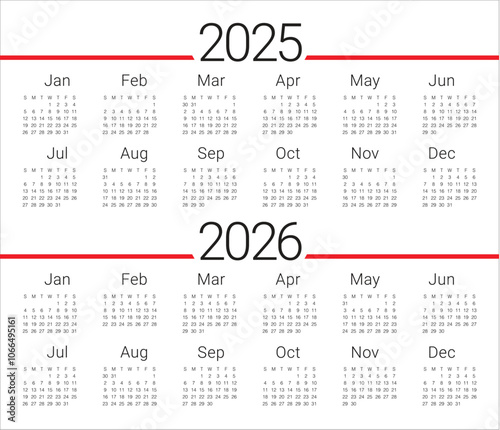 2025 2026 year calendar vector design template