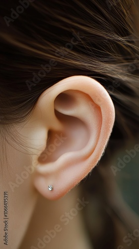 Close-up of a Human Ear with a Small Earring