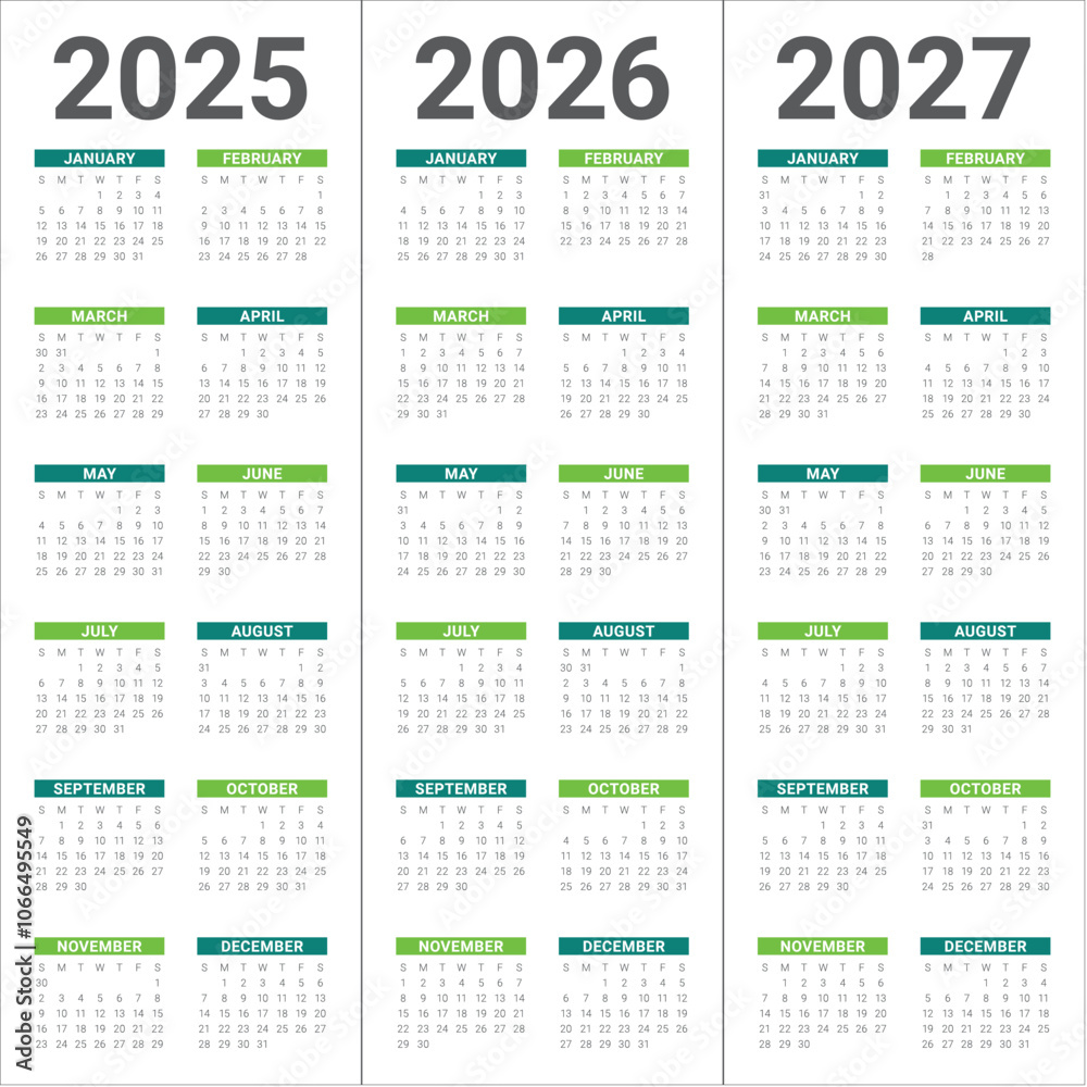 2025 2026 2027 year calendar vector design template 2025 2026 2027 year calendar vector design template