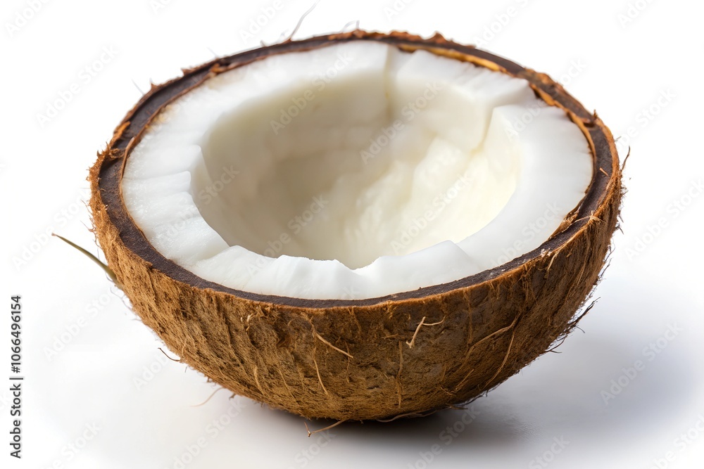 Half coconut on white background Half coconut on white background