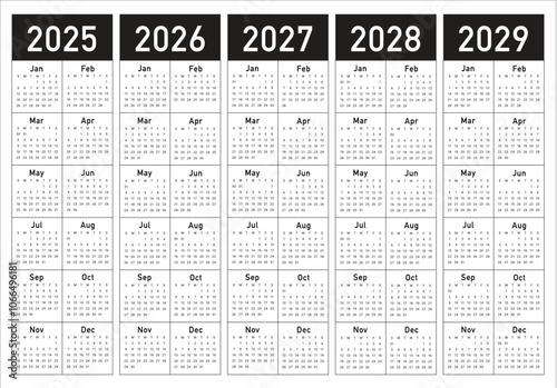 2025-2029 Year Calendar