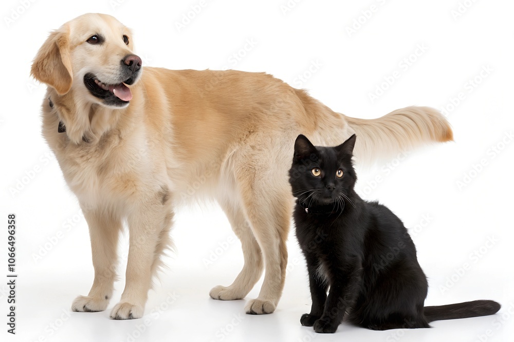 Fototapeta premium Dog and cat on white background