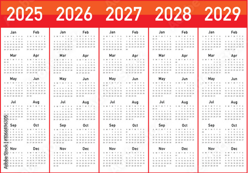 2025-2029 Year Calendar