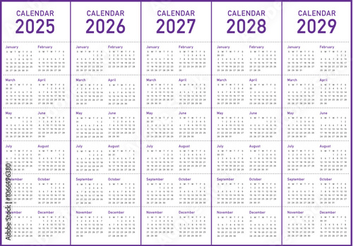 2025-2029 Year Calendar