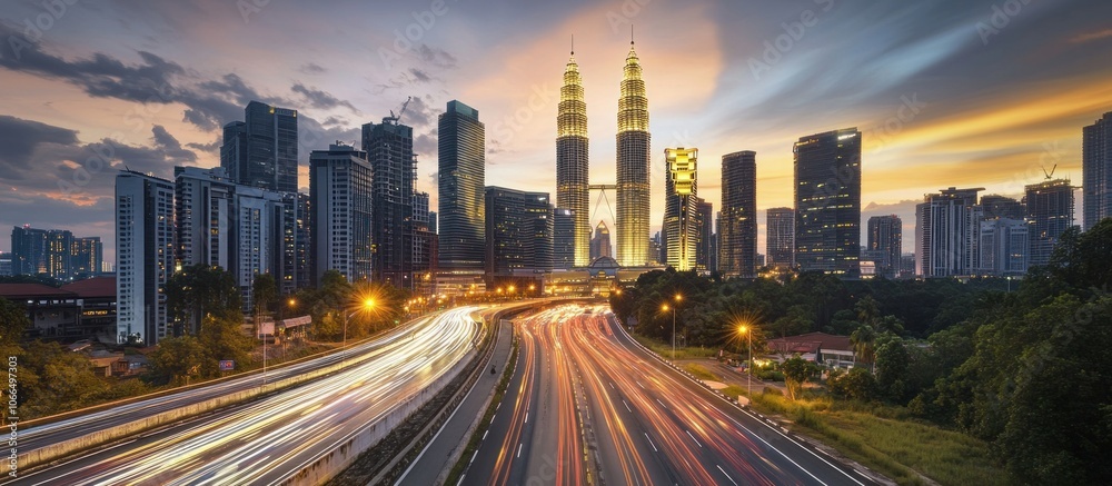 Obraz premium Kuala Lumpur Skyline with Traffic Lights