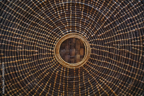 African small hut featuring a thatched roof with a wooden door, Butare, Rwanda photo