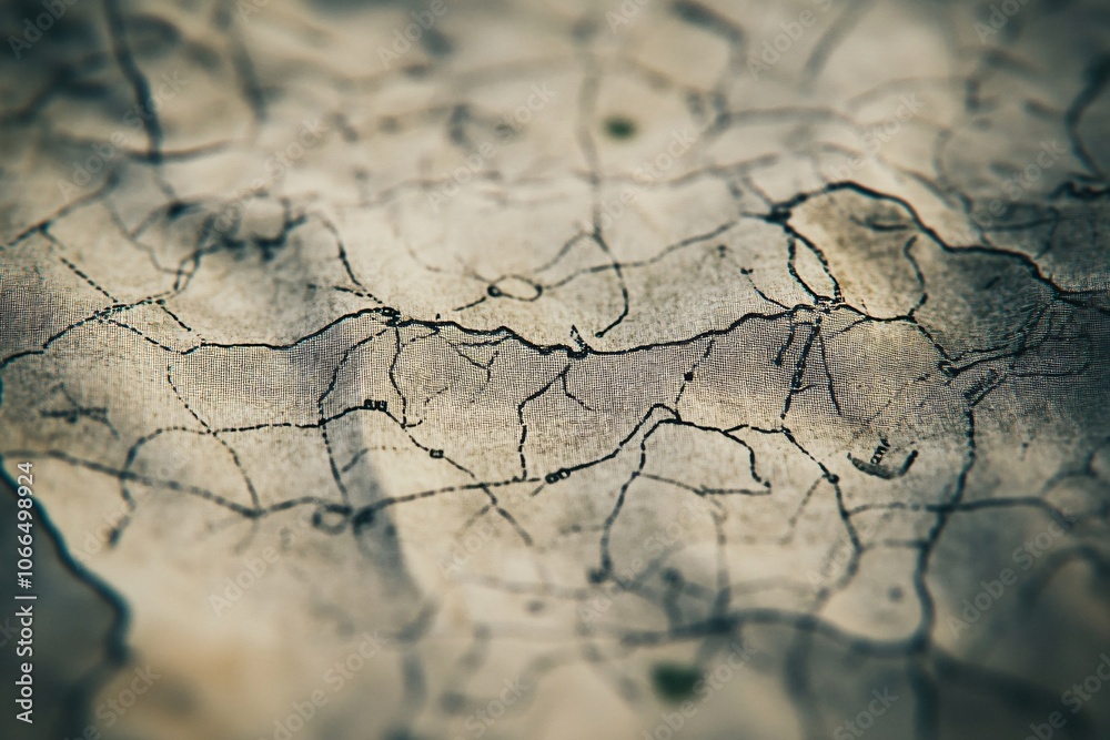 Fototapeta premium Close-Up of a Vintage Map: Detailed Lines and Creased Texture