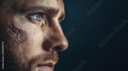 Man with visible scar from infection, representing longterm health challenges