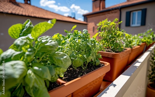 Rooftop Herb Garden in Terracotta Pots