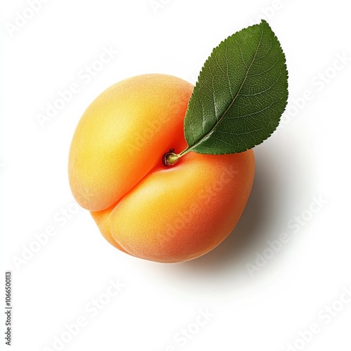 Leafy apricots close-up, isolated white.