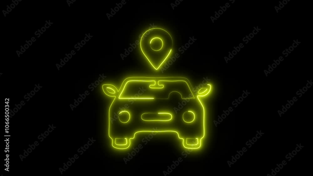 Glowing Car GPS Icon and Symbol in HD Video Neon Animation on Black Background Glowing Car GPS Icon and Symbol in HD Video Neon Animation on Black Background