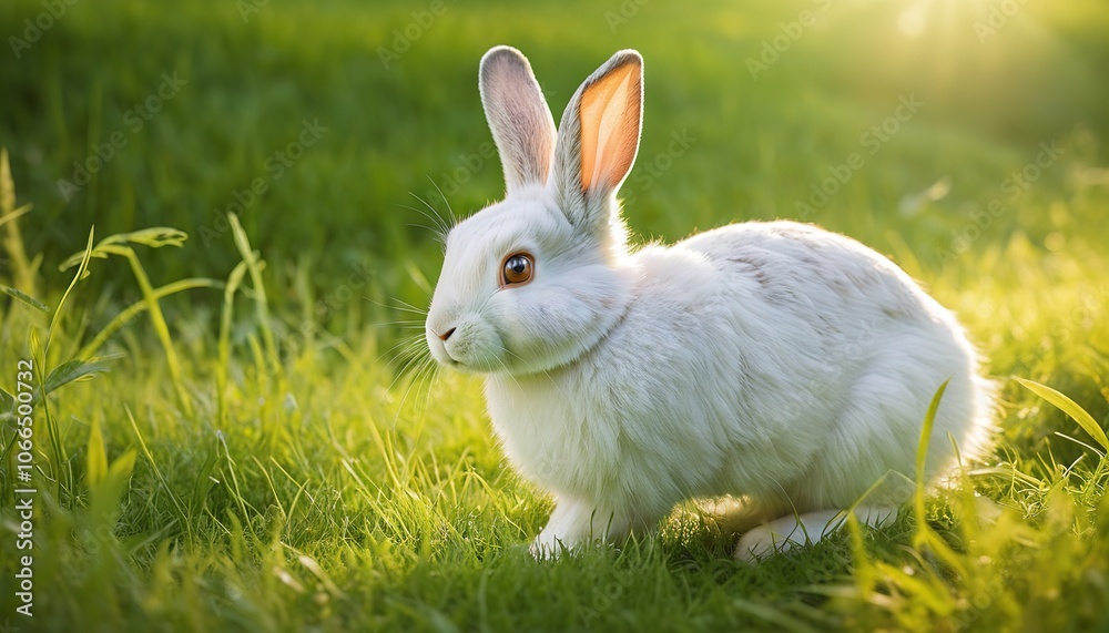 whimsical, endearing rabbit strolls leisurely across a lush, vibrant green meadow, its little paws barely touching the soft blades of grass, as the warm sunlight casts a gentle glow upon its fluffy whimsical, endearing rabbit strolls leisurely across a lush, vibrant green meadow, its little paws barely touching the soft blades of grass, as the warm sunlight casts a gentle glow upon its fluffy
