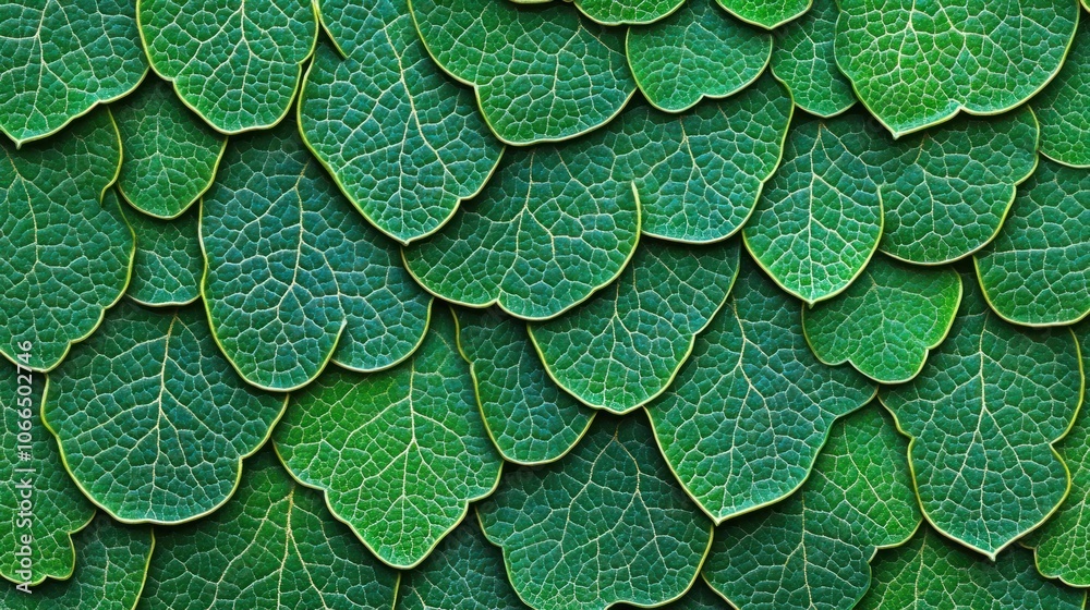 Fototapeta premium Green leaves arranged in a tiled pattern.