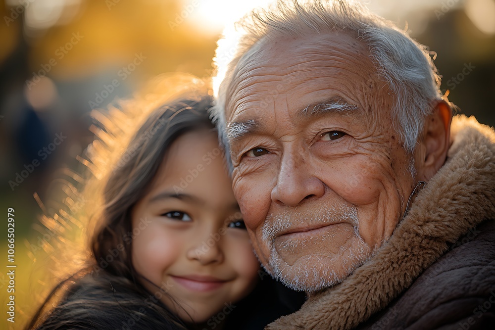 An elderly man and young girl share a heartwarming moment together. An elderly man and young girl share a heartwarming moment together.