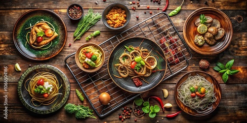 Captivating Food Photography Featuring Wire Rod Inspired Culinary Creations and Artistic Presentation in a Rustic Kitchen Setting