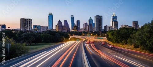 Austin Skyline with Traffic Trails