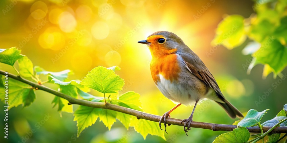 Captivating Long Exposure of a Robin Bathed in Golden Sunlight Amidst Nature's Beauty Captivating Long Exposure of a Robin Bathed in Golden Sunlight Amidst Nature's Beauty