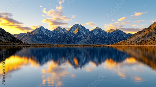 Stunning Mountain Reflection in Tranquil Lake at Sunset