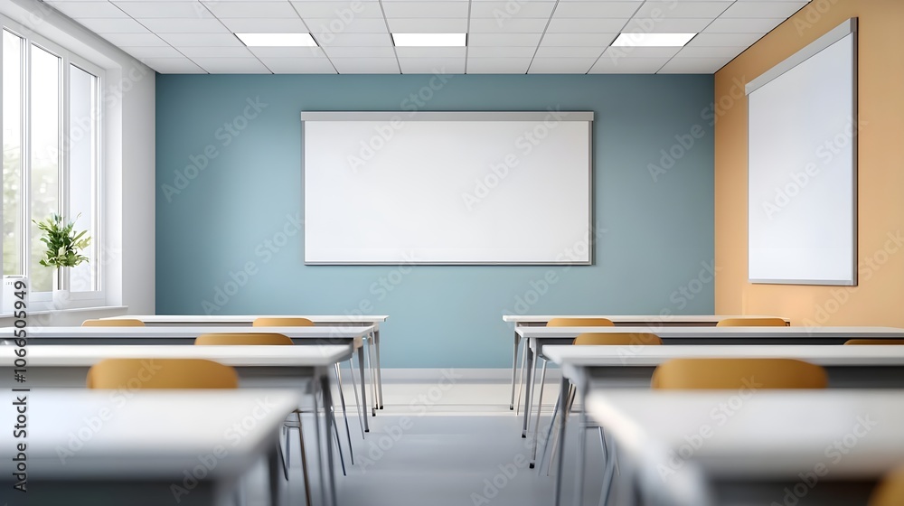 Empty Classroom with Whiteboard Empty Classroom with Whiteboard