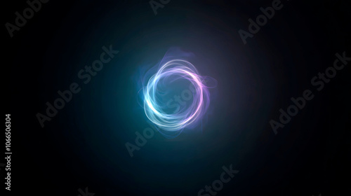 Minimalist digital art with electric smoke wisp forming a circle on a dark background
