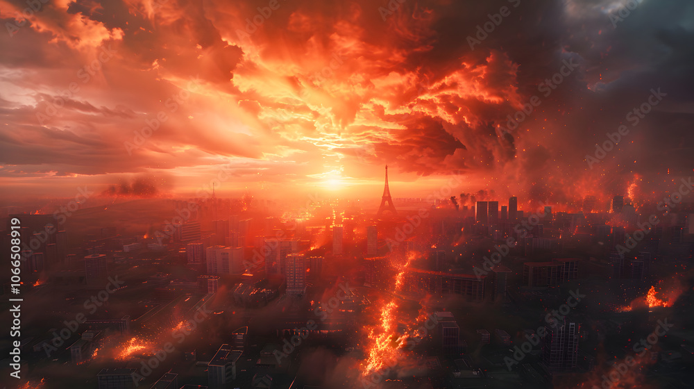 End of the world. Apocalypse 3D. Extinction-level event. Dystopian and apocalyptic background End of the world. Apocalypse 3D. Extinction-level event. Dystopian and apocalyptic background