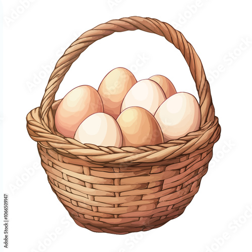 Basket with eggs isolated on white background. Hand drawn vector illustration. 