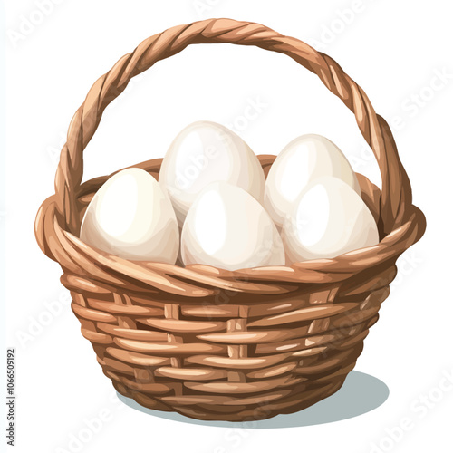 Basket with eggs on a white background. Vector illustration.